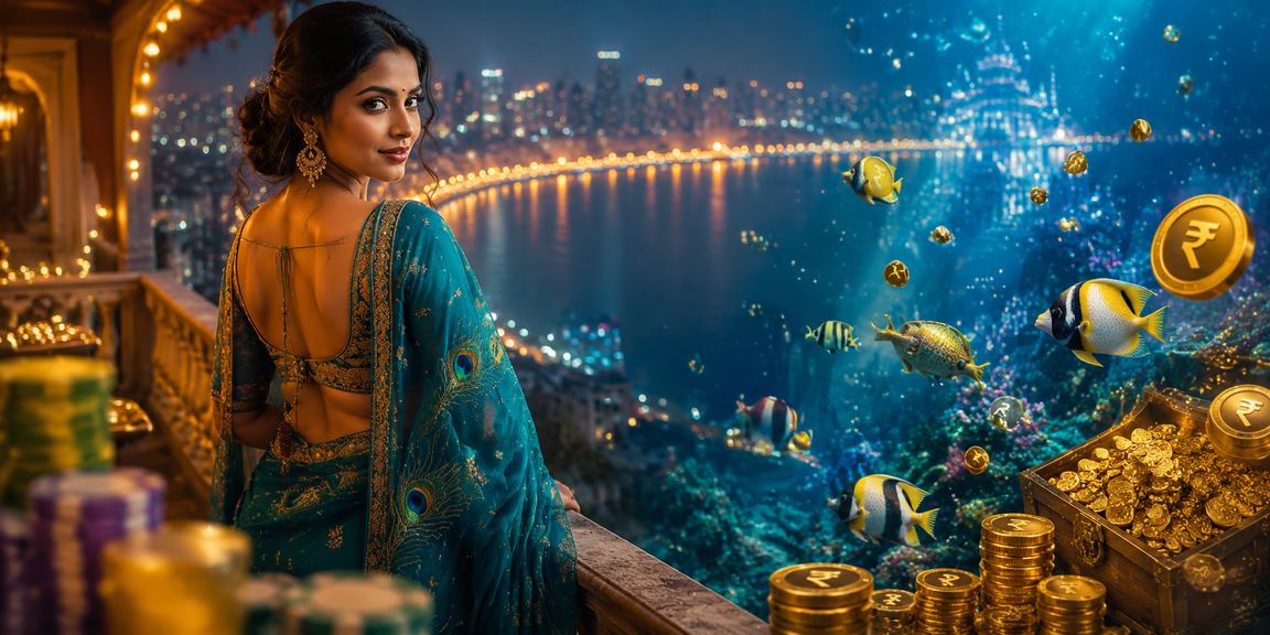 Woman enjoying slot games on a mobile device by the Mumbai Marine Drive