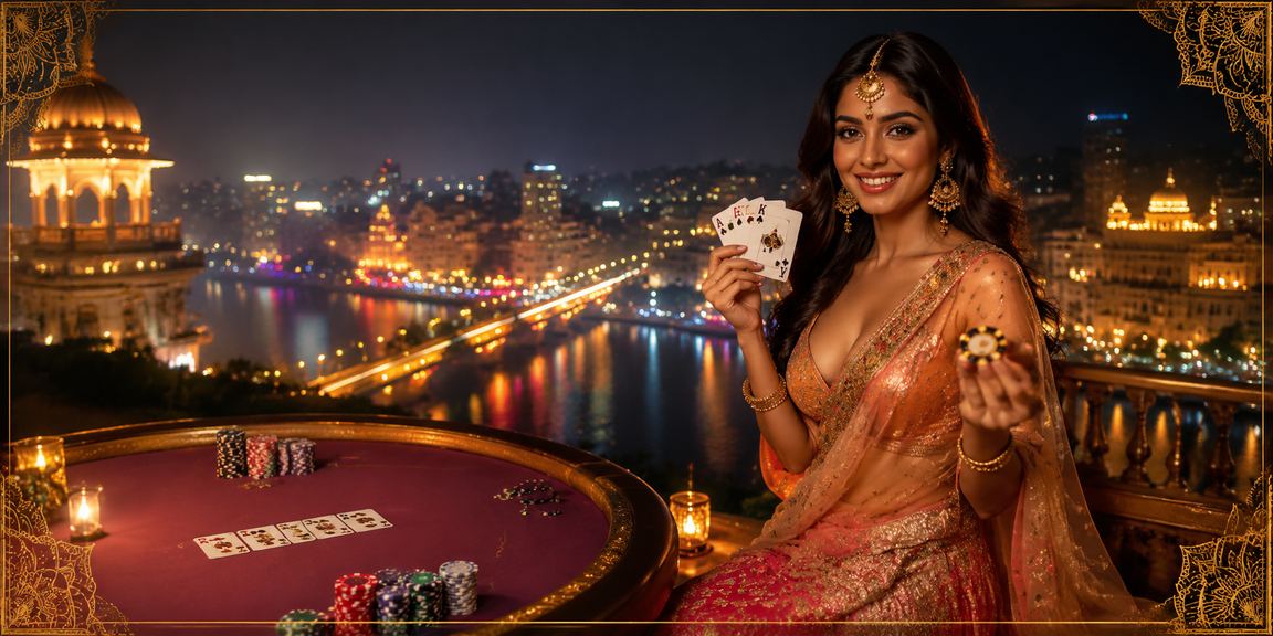 Modern Indian city nightlife with casino gaming scene